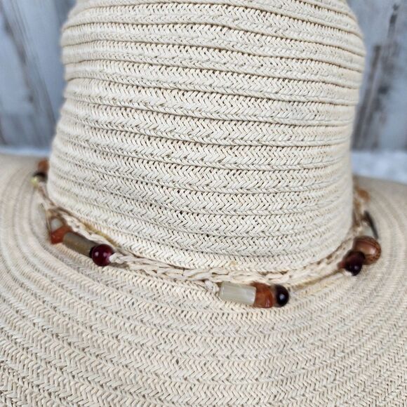 Elegant Cream Sun Hat with Beaded Detail - Picture 9 of 12